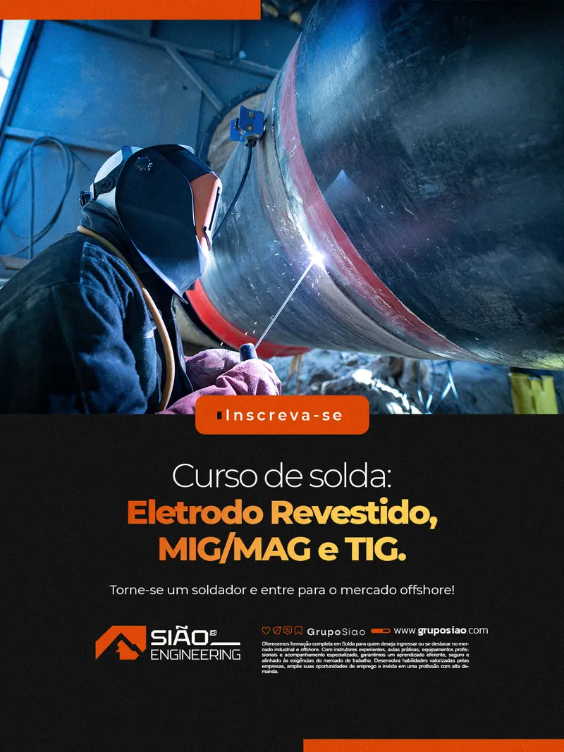 Post do Grupo Sião feito na mão: Curso de solda, com um soldador trabalhando e o texto no painel de baixo