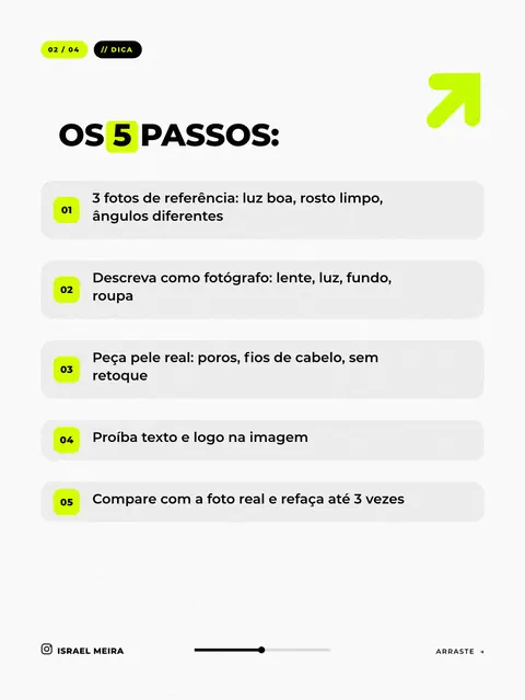 Slide com os cinco passos da foto profissional com IA