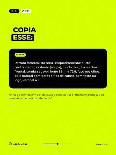 Slide com o prompt de retrato usado nas fotos, num cartão preto