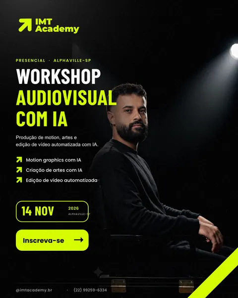 Workshop Audiovisual com IA, com o retrato do Israel sentado