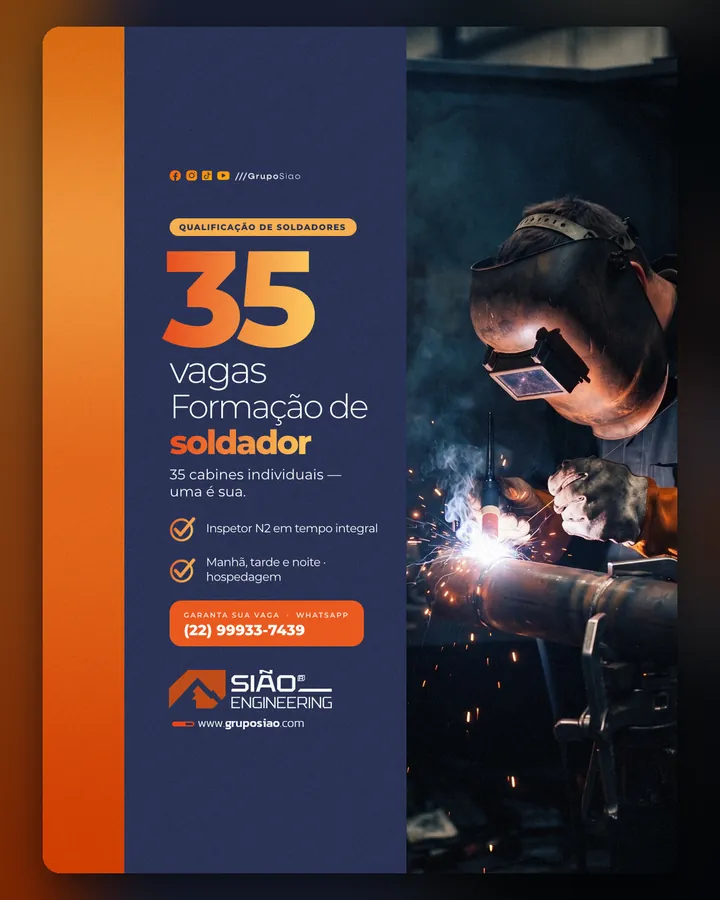 Grupo Sião: Anúncio de vagas para o curso de soldador, formato do feed